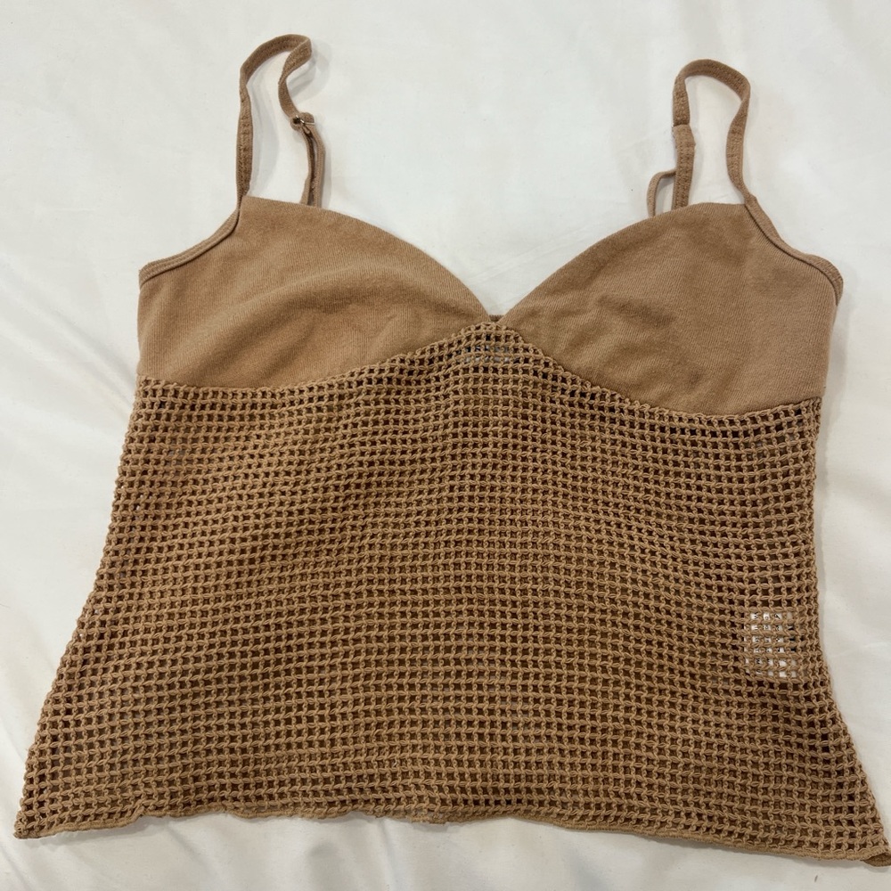Tiger Mist Tan Mesh Knit Top